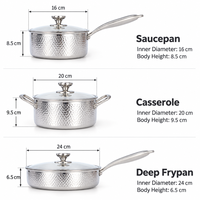 Poêle à frire à fond plat en acier martelé 304 à trois couches, pour aliments pour bébés, pot à lait non revêtu, ensemble d'ustensiles de cuisson multifonctionnels