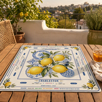 Tapis de table de mahjong américain, couverture de table carrée, bleu, blanc, porcelaine, imprimé citron, accessoires de mahjong pour soirée de jeu