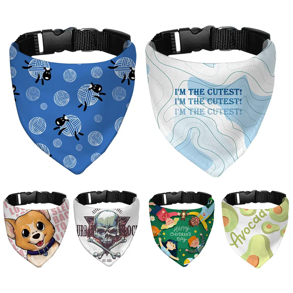 Custom Print Sublimated Dog Scarf Adjustable White Pet Bandanas Accessory