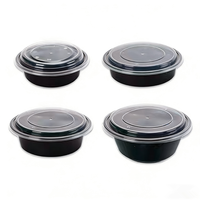 Bol classique noir en PP de qualité alimentaire sans BPA, jetable et compatible micro-ondes, avec couvercle en plastique épais, taille personnalisable disponible, boîte à lunch multi-usage