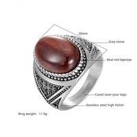 Bague classique pour homme en acier inoxydable 316L avec pierre œil de tigre rouge, style européen et américain, pour mariage ou fête