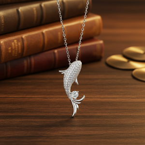 Collar con Colgante de Pez de Lujo, Plata de Ley S925, Chapado en Oro, Sin Níquel, Certificado GRA, con Moissanita, para Mujer - Product Image 1