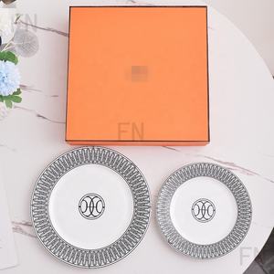 Luxury Heco Bone China <b>Dinner</b> Plate <b>Set</b> Black Style 2 Pcs Bone China Porcelain Dinnerware <b>for</b> Hotel & Wedding Dishes & Plates - Product Image 6