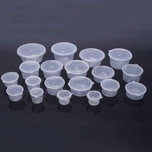 Contenants à sauce et coupelles à condiments en plastique transparent personnalisés en usine avec couvercles articulés anti-fuite - Product Image 1