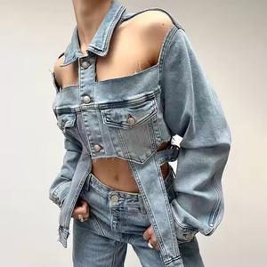 Nouvelle Arrivée Veste en Jean Personnalisée de Haute Qualité Style Street Hip Hop Vintage Délavée à l'Acide Coupe Courte et Creuse pour Femme - Product Image 4
