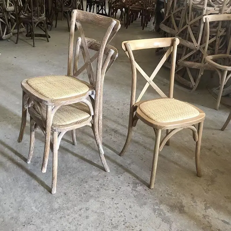 Chaise à dos croisé en chêne de hêtre empilable X chaise à dos croisé en bois de vigne de mariage pour salle à manger