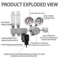 WYIN ZRDR Compteur de bulles d'aquarium écologique Régulateur de CO2 Électrovanne Shunt Métal Dioxyde de carbone Réducteur de pression