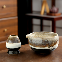 Ensemble de cérémonie du thé japonais : Bol à Matcha, Fouet en Bambou, 6 Outils en Céramique avec Support, Cuillère, Passoire, et Décoration Glaçurée