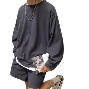 Vêtements d'été 100% en coton pour hommes Ensemble deux pièces gaufré Survêtement d'extérieur à manches longues T Shirt avec short Ensembles vierges 2 pour hommes - Product Image 5