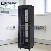 Armoire serveur sur pied 19'' 15U avec porte en maille, acier laminé à froid SPCC, noir RAL9004, 600x600MM, porte en verre trempé, IP20