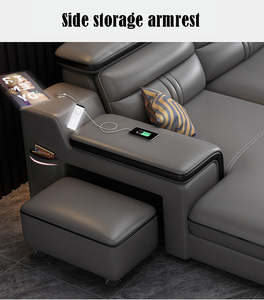 Muebles de Sala de Estar Modernos Europeos, Sofá Seccional de <span class=keywords><strong>Esquina</strong></span> de Cuero Genuino con Luces LED - Product Image 3