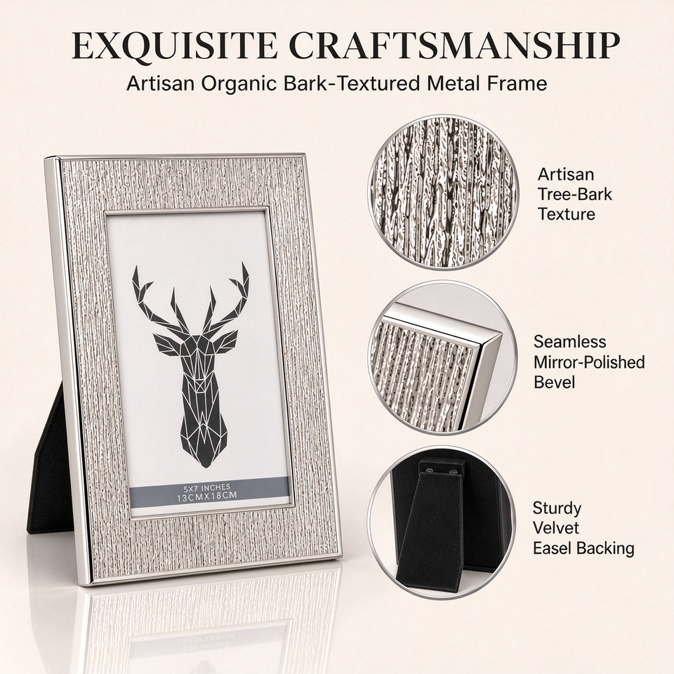 Silver Plated Iron Photo Frame, Tree Bark Texture Vertical Tabletop 4x6 ...