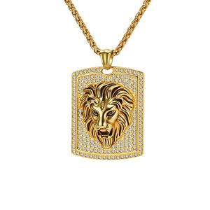 Hot-selling yunnique cross-border e-commerce hip-hop <b>titanium</b> steel gold-plated diamond lion head pendant for men, - Product Image 5