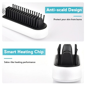 Brosse à air chaud ionique pour cheveux épais et bouclés, lissage des cheveux chauffant, ions négatifs, manche en métal, brosse en nylon, alimentée par batterie - Product Image 4