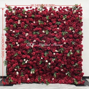 <b>Artificial</b> flower wall backdrop 3D 5D red rose wall easy to roll up 8x8ft flower wall for wedding decoration - Product Image 2