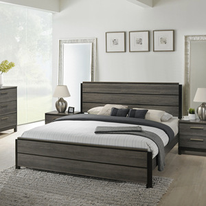 Wood Grain <b>Double</b> <b>Bed</b> Platform Frame Dark Gray Assemblable Bedding Furniture - Product Image 1