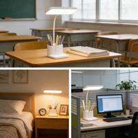 Lampe de bureau LED avec porte-stylo, lampe de lecture tactile rechargeable pour bureau d'étude, lampe de table, lampe LED rechargeable