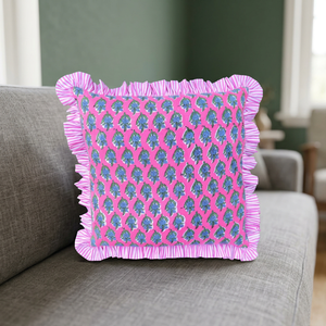 Housse de coussin décorative florale à volants, faite à la main, pour chambre à coucher, chambre d'enfant, salon, avec coussin à volants - Product Image 2