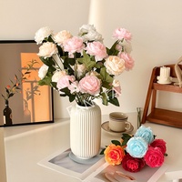 3 Tangkai Bunga Peony Sutra Buatan, Bunga Ranunculus Palsu, Dekorasi Meja Rumah, Dekorasi Lorong Pernikahan, Rangkaian Bunga Grosir