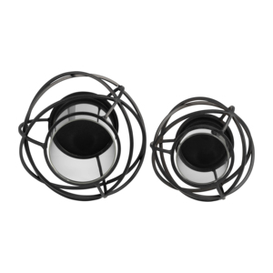 Set di 2 portacandele in metallo a forma di sfera, con struttura in filo metallico nero e inserto in vetro, per centrotavola e decorazioni per la casa - Product Image 6