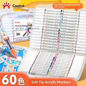 Marqueurs <span class=keywords><strong>de</strong></span> peinture acrylique liquide à pointe souple <span class=keywords><strong>de</strong></span> qualité supérieure, 60 couleurs, pour enfants, art et artisanat, haute capacité et forte couverture - Product Image 1
