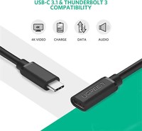 Cable de Extensión USB 3.2 UGREEN GEN1 Tipo C, 5A 10Gbps, Transmisión de Datos de Alta Velocidad, Tipo C Macho a Hembra, Cable de Carga Rápida de 100W