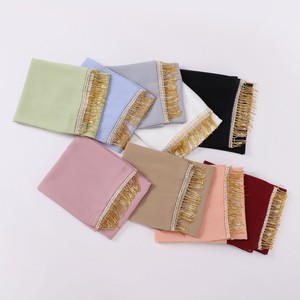 Dubai Premium Ethnic Bandanas Solid Pearl <b>Chiffon</b> Polyester Head <b>Scarf</b> with Beaded Tassel Wholesale Hijab Accessory - Product Image 4
