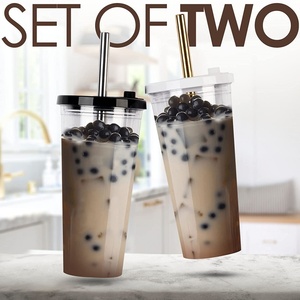 20oz 24oz Double Wall Reusable <b>Bubble</b> Tea Plastic Tumbler Cup with Wide Straw and Lid for <b>Boba</b> - Product Image 3