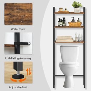 Étagère de rangement rustique <span class=keywords><strong>en</strong></span> <span class=keywords><strong>bois</strong></span> à 3 niveaux <span class=keywords><strong>pour</strong></span> salle de bain, robuste et autoportante, à placer au-dessus des toilettes - Product Image 2