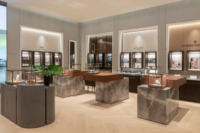 Présentoir en pierre artificielle de maquillage et bijoux, caisse de magasin de détail, réception de vitrine