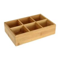 Boîte de rangement à thé rectangulaire en bois avec 6 compartiments, fenêtre en verre, faite à la main