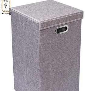 KUYUE مزدوجة سلة الغسيل مع غطاء للإزالة بطانات الكتان يعوق رمادي طوي بن بسهولة النقل الملابس سلة - Product Image 1