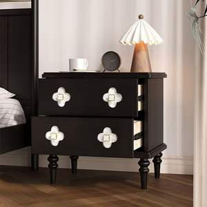 French Retro Style Nightstand Solid Wood Black Vintage Bedroom Storage Cabinet <b>Small</b> <b>Bedside</b> <b>Table</b> - Product Image 1