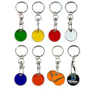 Diseño personalizado Logo Metal Llavero Supermercado <span class=keywords><strong>Carrito</strong></span> Chip Trolley Token Monedero Titular Llavero - Product Image 1