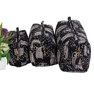 Bolsa de Maquillaje de Algodón de Primera Calidad con Estampado Étnico, Organizador de Cosméticos de Gran Capacidad, con Cierre, 3 Piezas, Accesorios de Viaje para Mujer - Product Image 4