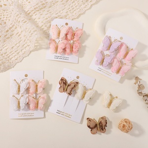 Set di 4 fermagli per capelli a forma di farfalla, in poliestere di alta qualità, per bambini, primaverili, alla moda, carini, fatti a mano, con clip a becco d'anatra. - Product Image 2