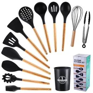 12 Pieces Kitchen Accessories Cooking Tools Kitchenware Baking Spatulas Whisks Wooden Handles De Cocina Silicone Utensils Set