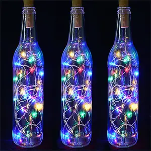 Micro 2M 20 LED Decoración del hogar Batería Botella de vino Corcho Alambre de cobre Cadena de Luz 2M 20 Bombillas