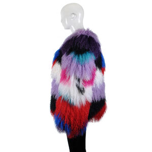 YR011 Designer Chic Style Ladies Multicolor Real Mongolian Fur Coat Acepta Custom Make - Product Image 2