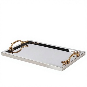 Elegante Bandeja Decorativa de Acero Inoxidable para el Ramadán con Asa para Uso en Mesa |   Añade un Aspecto Sofisticado a la Sala de Estar, Comedor y Eventos - Product Image 1