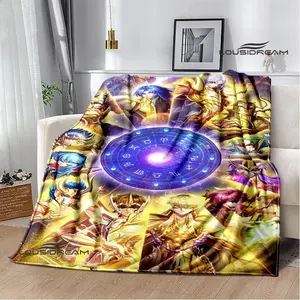 Couverture en flanelle imprimée motif <span class=keywords><strong>zodiaque</strong></span> des chevaliers, couverture chaude et douce, doublure de lit, cadeau d'anniversaire, dérivés d'anime - Product Image 4