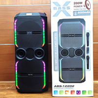 Speaker Karaoke Stereo Woofer 12 Inch ABS-12202 Hot Sale, Mic Nirkabel, Lampu RGB, Musik HIFI, Bluetooth, Speaker Party DJ