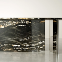 Table à manger en marbre Dream Home Twin Block Support, plateau incurvé biseauté, meubles de salle à manger en pierre naturelle de qualité supérieure