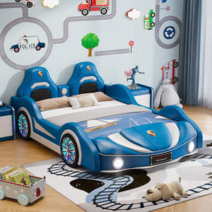 Le lit de garçon est un lit enfant de style moderne en forme de voiture avec barrière de sécurité et design de voiture de sport. C'est une voiture-lit moderne pour enfants. - Product Image 2