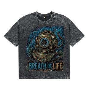 Camisetas de Hombre Vintage con Estampado Gráfico de Casco de Buceo, Lavado Ácido, Manga Corta, Estilo Casual, con Estampado de Letras, Tallas Grandes - Product Image 1