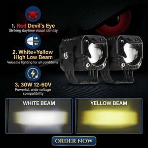 Mini projecteur LED JHS pour moto, feux antibrouillard, plusieurs modes d'éclairage, blanc, jaune, rouge, œil de démon, lampe de travail pour véhicules tout-terrain - Product Image 1