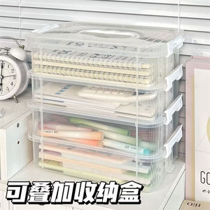 Plastic Storage Box With Lid Stackable Office Organizer <b>Rectangle</b> Solid Color Drawer <b>Bin</b> For Stationery Tools Toys - Product Image 5