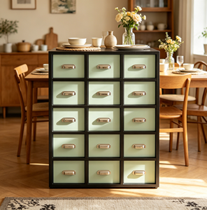 Mueble de Almacenamiento Moderno con Marco Negro y Cajones Verdes para Sala de Estar - Product Image 4
