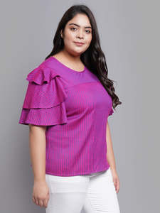 Top décontracté en viscose pour femmes élégantes avec décoration à motif de rayures à la cheville à la mode - Product Image 3