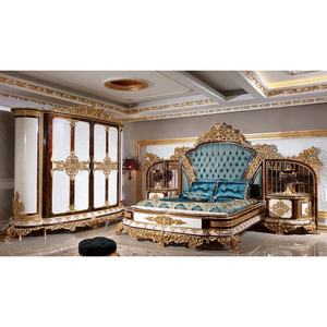 Juego de muebles de dormitorio clásicos personalizados, tapicería de tela antigua tallada, madera sólida, Familia Real, cama <span class=keywords><strong>King</strong></span> Size - Product Image 2
